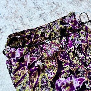 dressbarn Purple and Lime Abstract Print Skirt with Beaded Belt